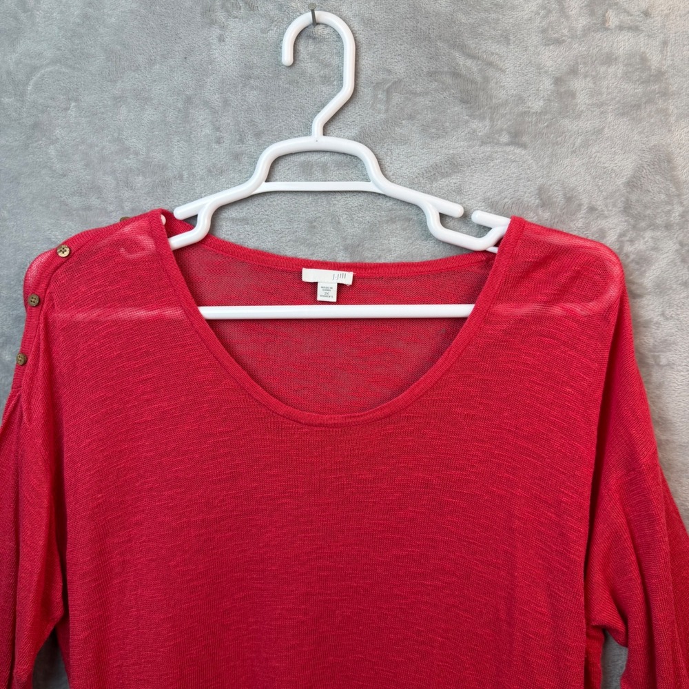 J. Jill Knit Top Womens 2X Red Shoulder Button Linen Blend 3/4 Sleeve Sweater - Picture 4 of 14